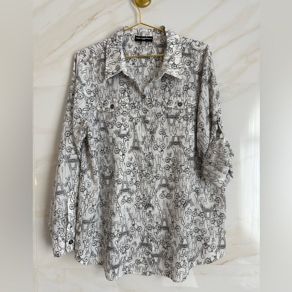 Karl Lagerfeld Paris Sketch Print Button-Front Blouse – XL - Picture 5 of 12